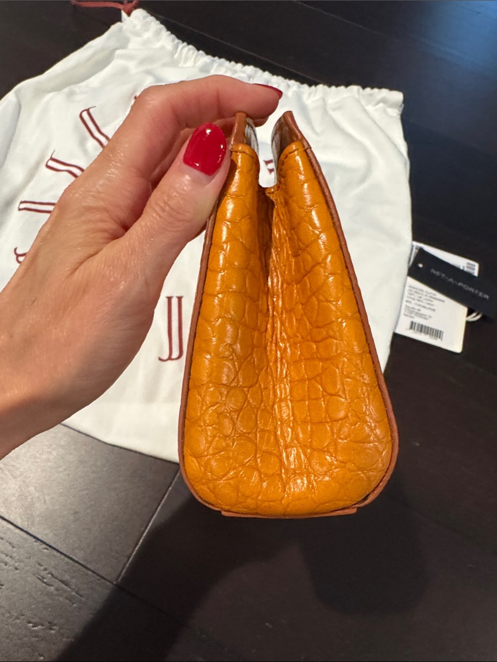Liffner Croc Effect Pushlock Clutch in Mandarin - Picture 4 of 11